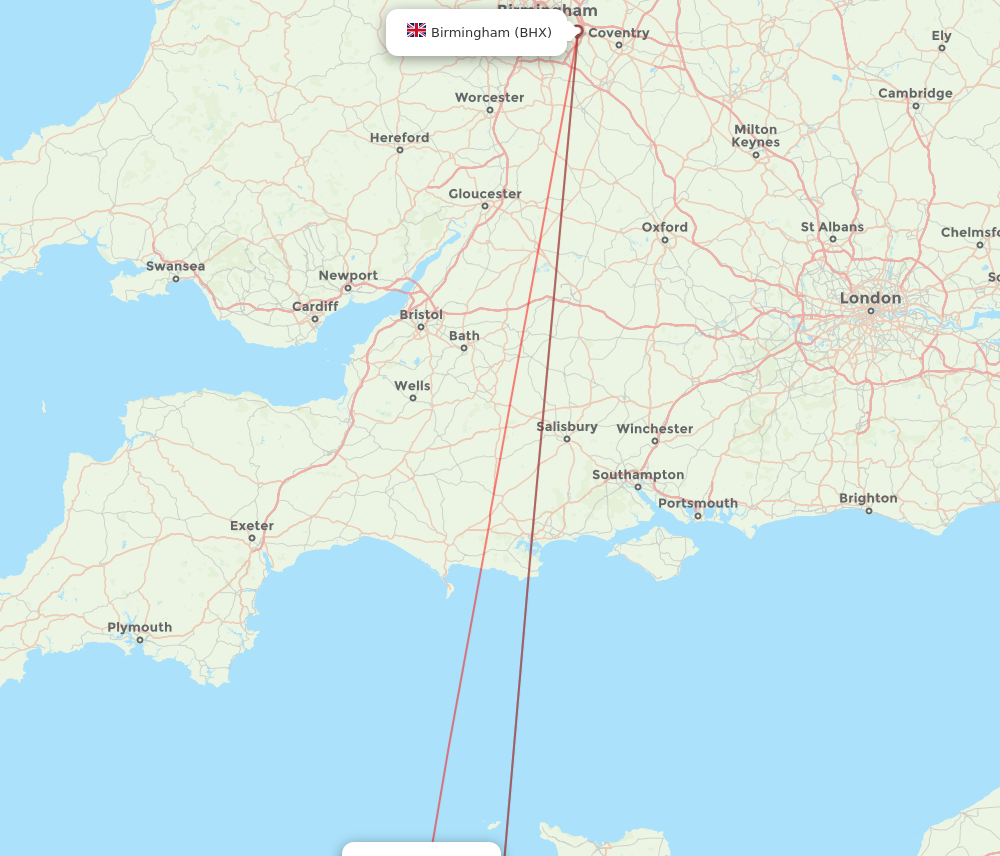 BHX to GCI flights and routes map