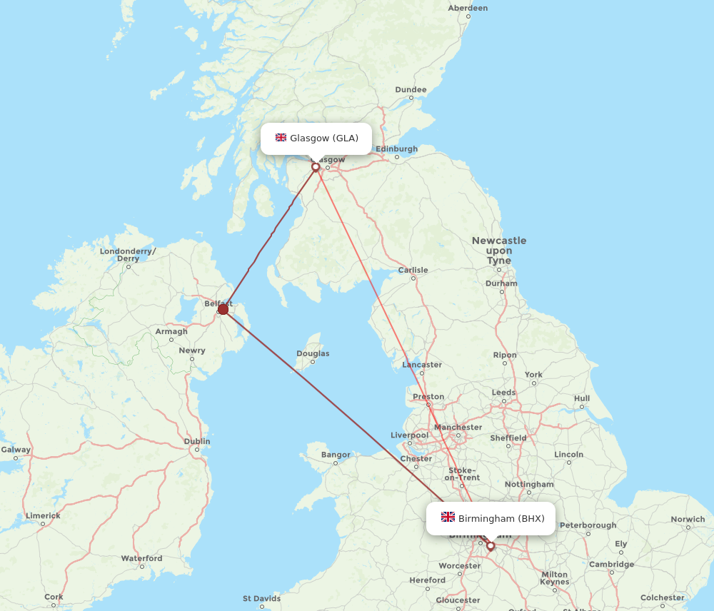 BHX to GLA flights and routes map