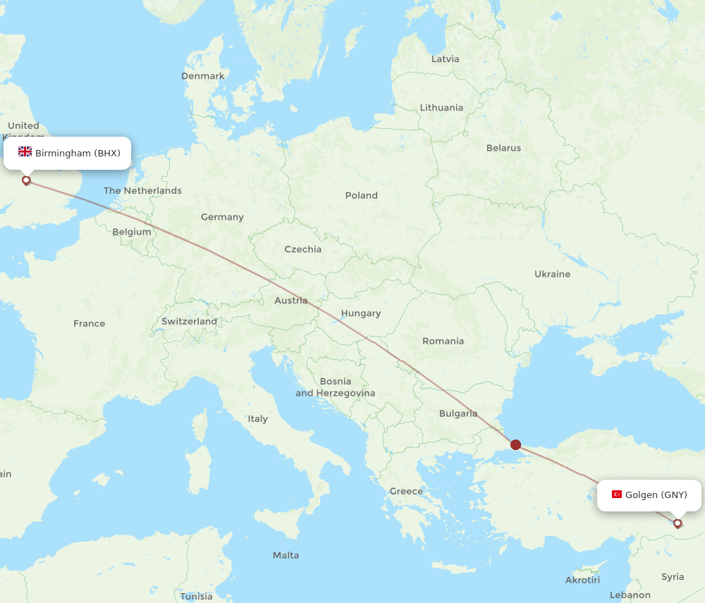 BHX-GNY flight routes