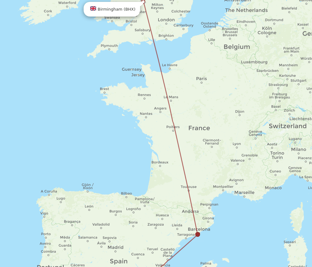 BHX-GRX flight routes