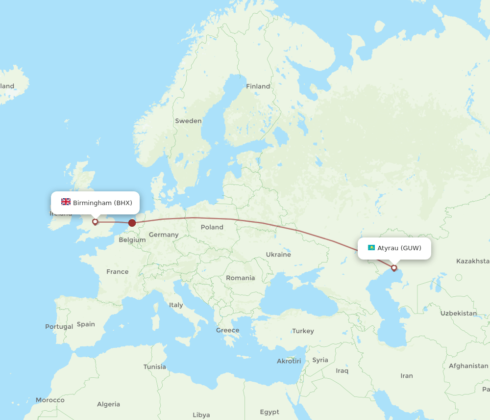BHX-GUW flight routes