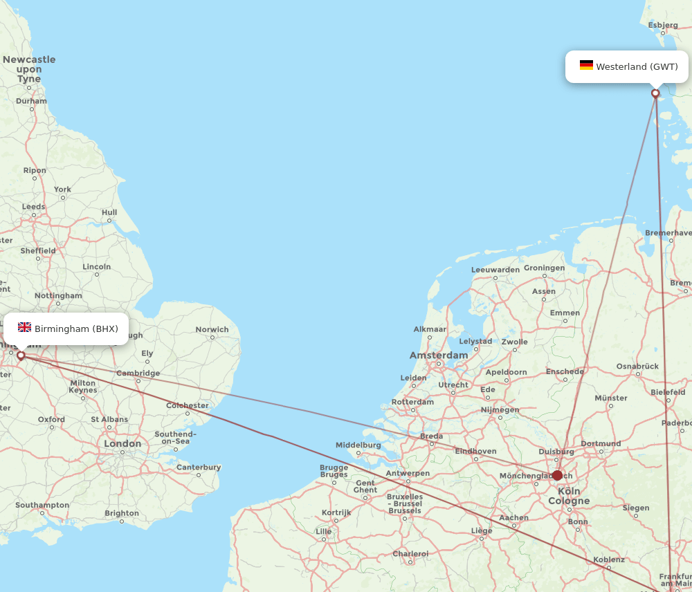 BHX to GWT flights and routes map