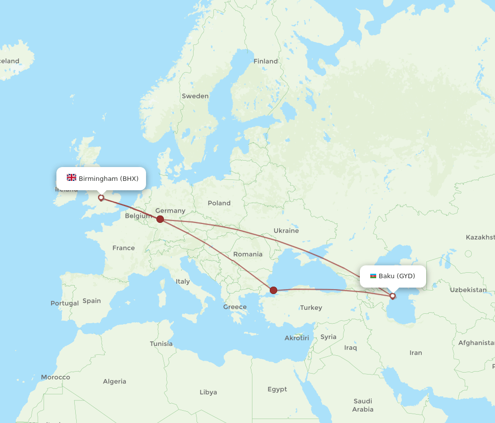 BHX-GYD flight routes
