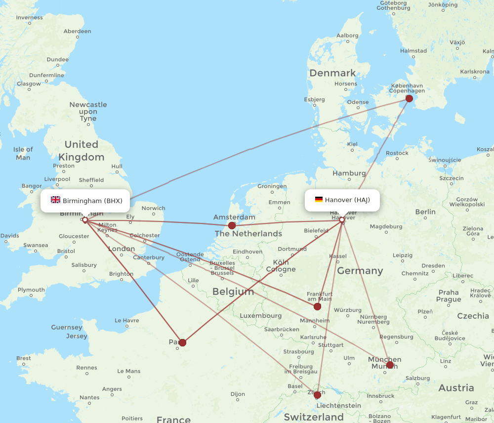 BHX-HAJ flight routes