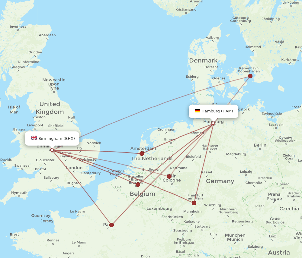 BHX to HAM flights and routes map