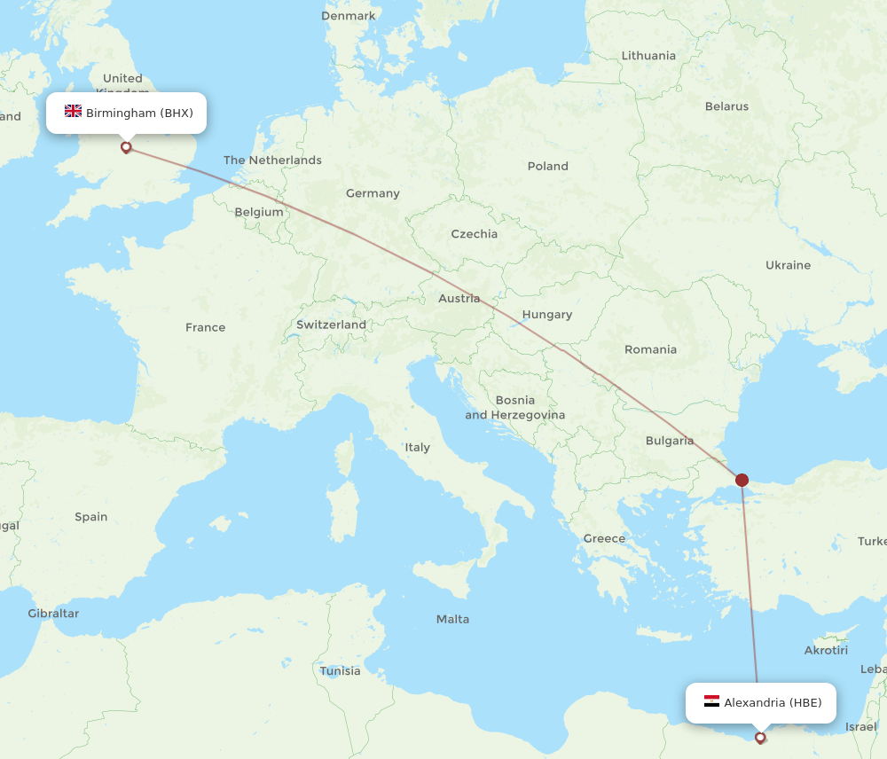 BHX-HBE flight routes
