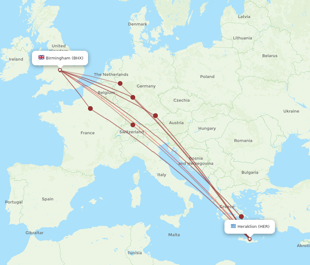 BHX to HER flights and routes map