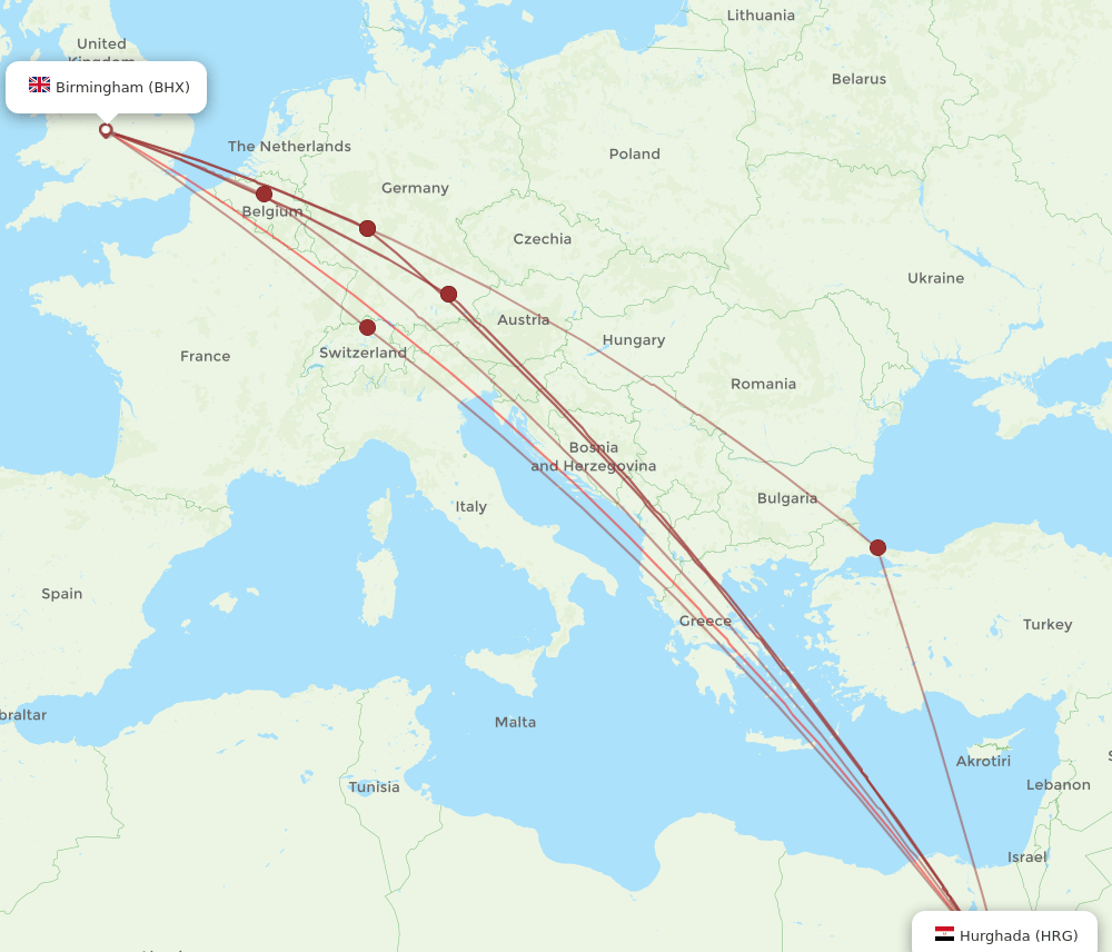 BHX-HRG flight routes