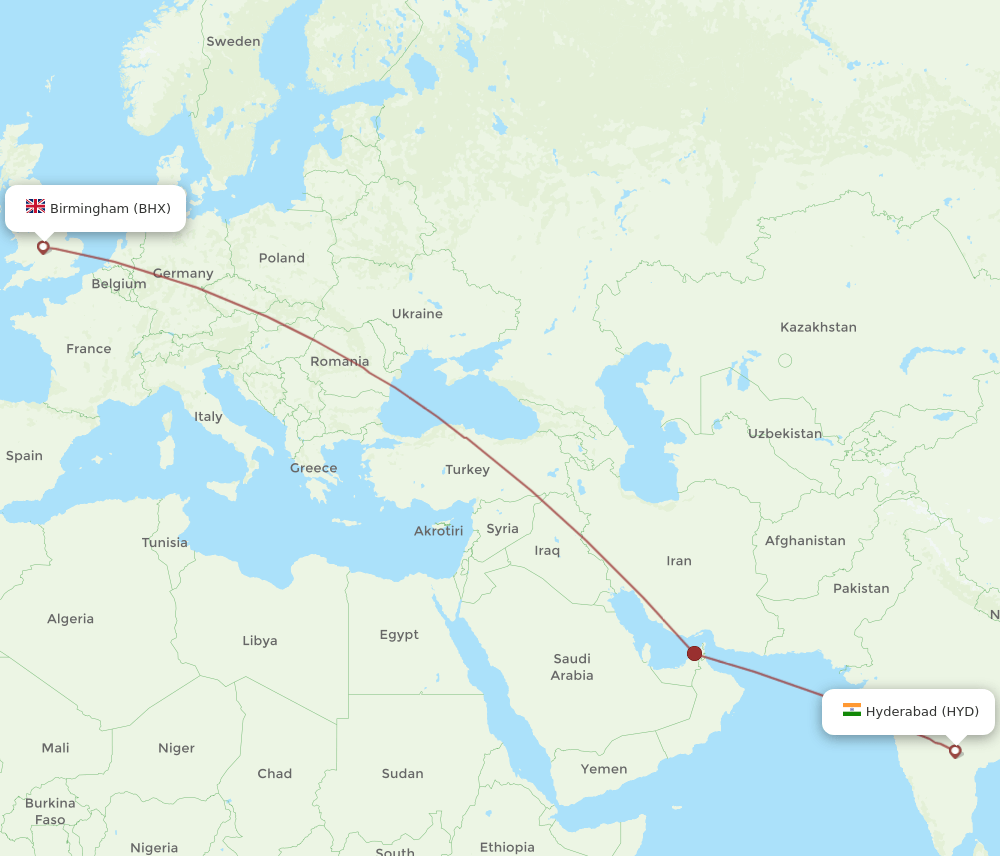 BHX-HYD flight routes