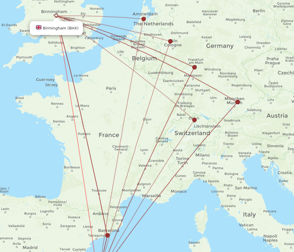 BHX to IBZ flights and routes map