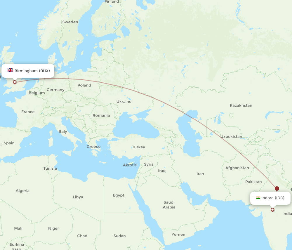 BHX to IDR flights and routes map