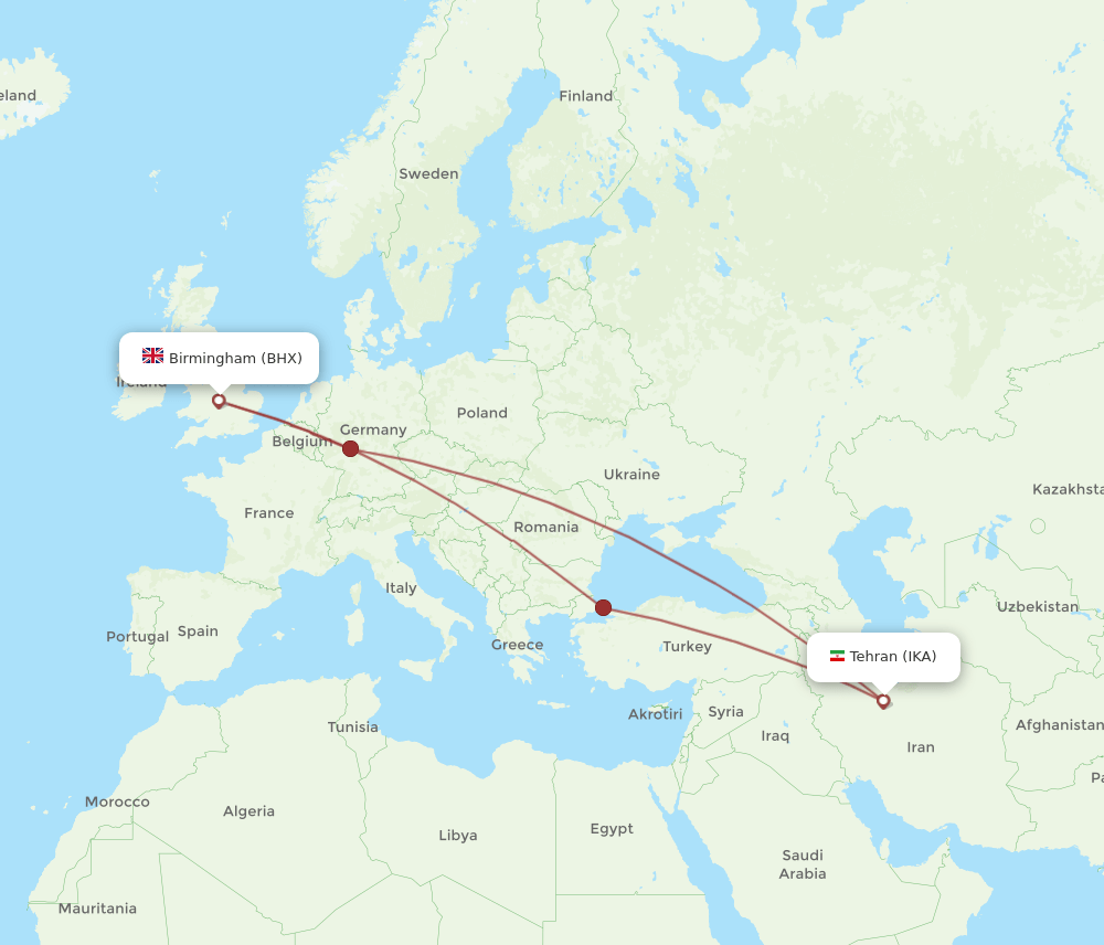 BHX-IKA flight routes