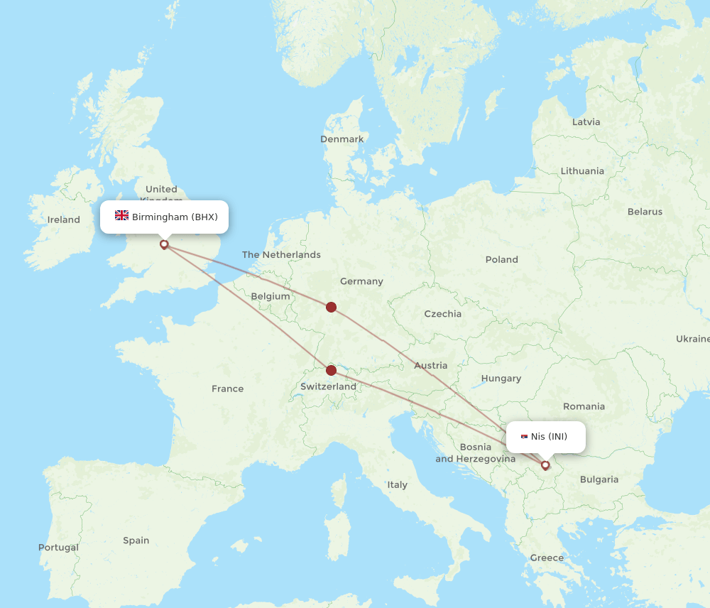BHX-INI flight routes