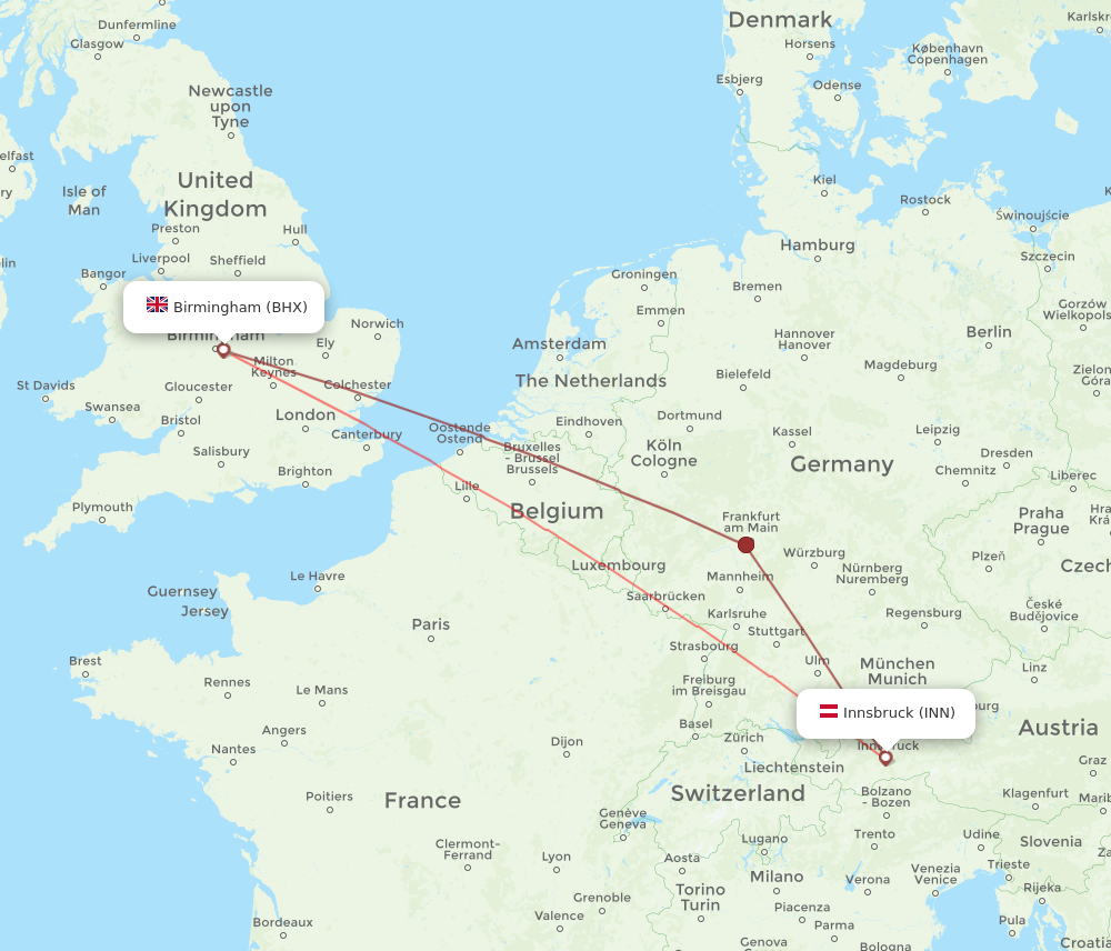 BHX to INN flights and routes map