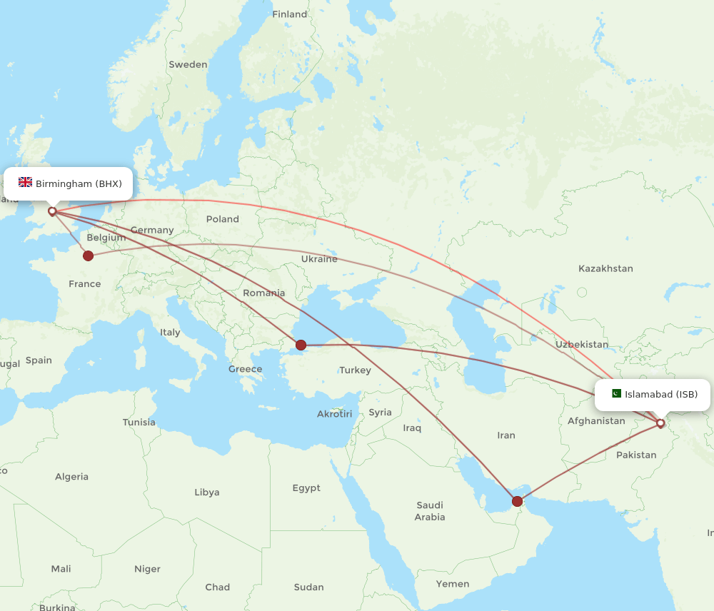 BHX-ISB flight routes