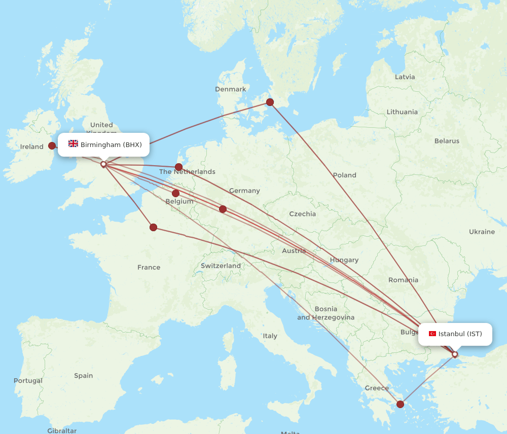 BHX-IST flight routes