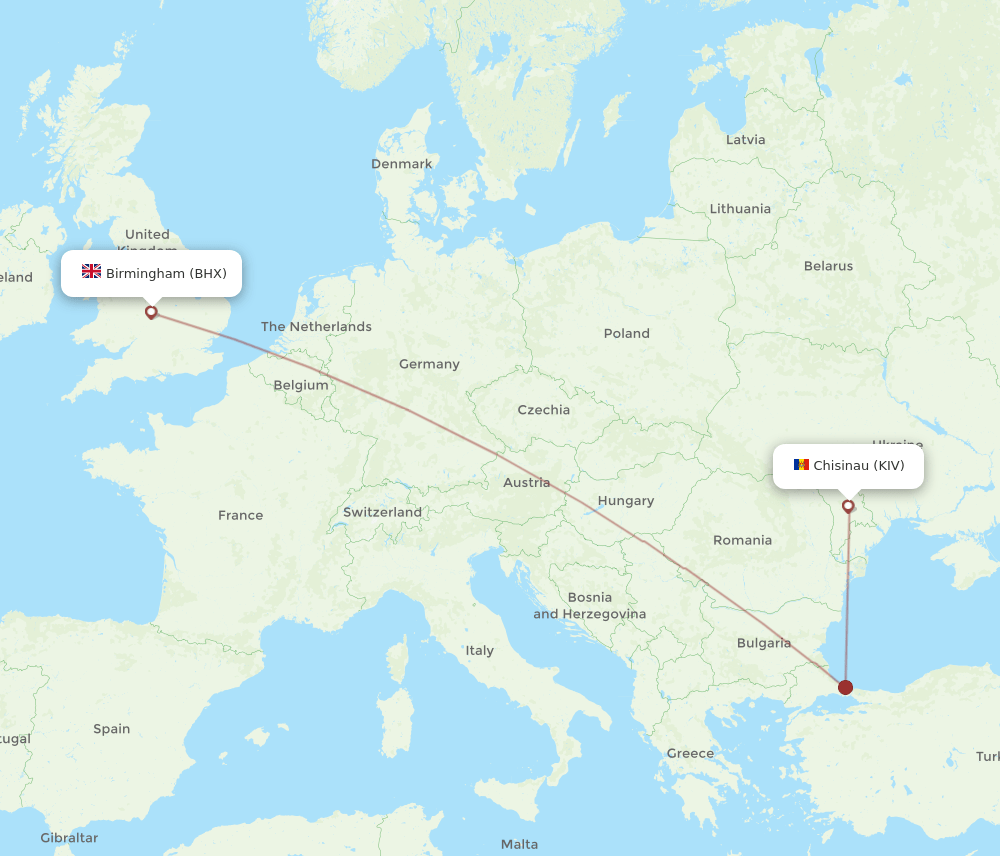 BHX to KIV flights and routes map