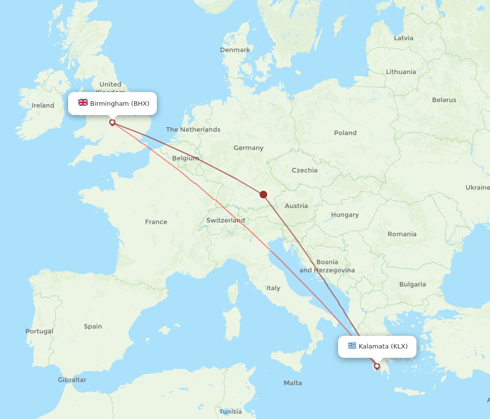 BHX-KLX flight routes