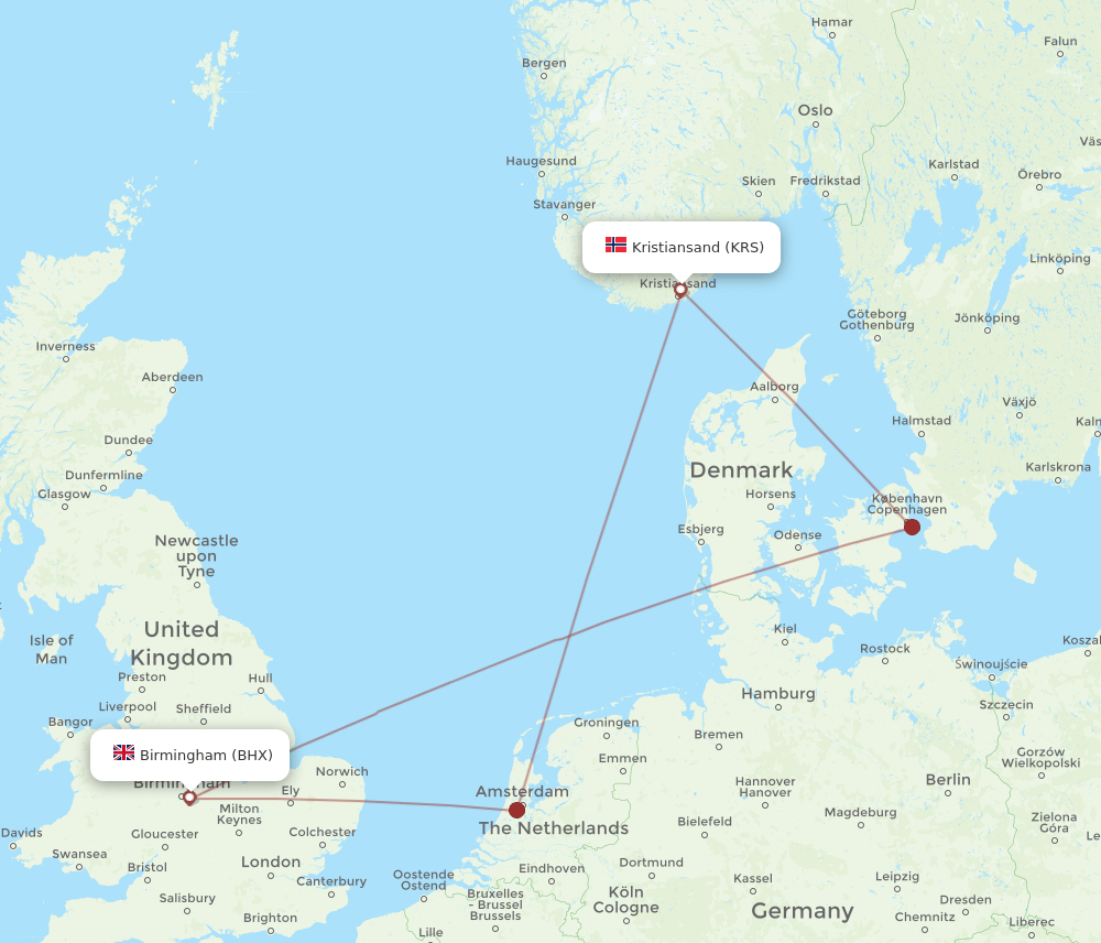 BHX-KRS flight routes