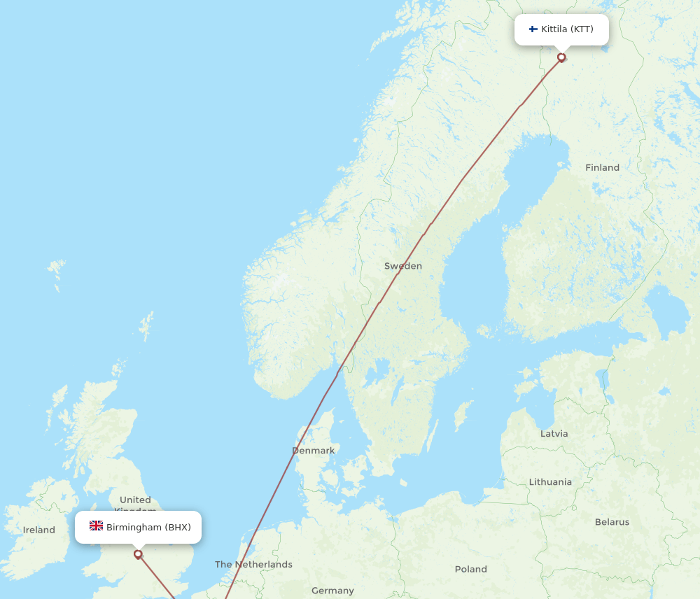 BHX-KTT flight routes