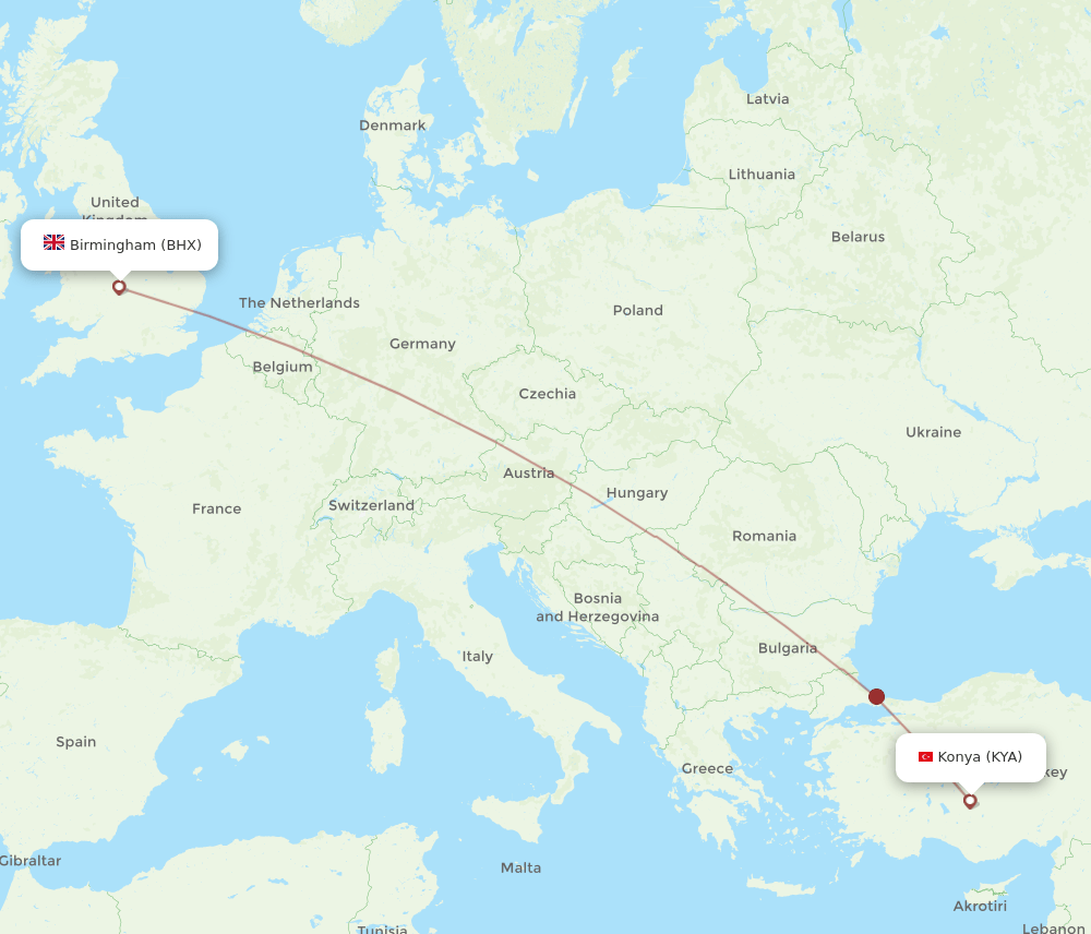 BHX-KYA flight routes