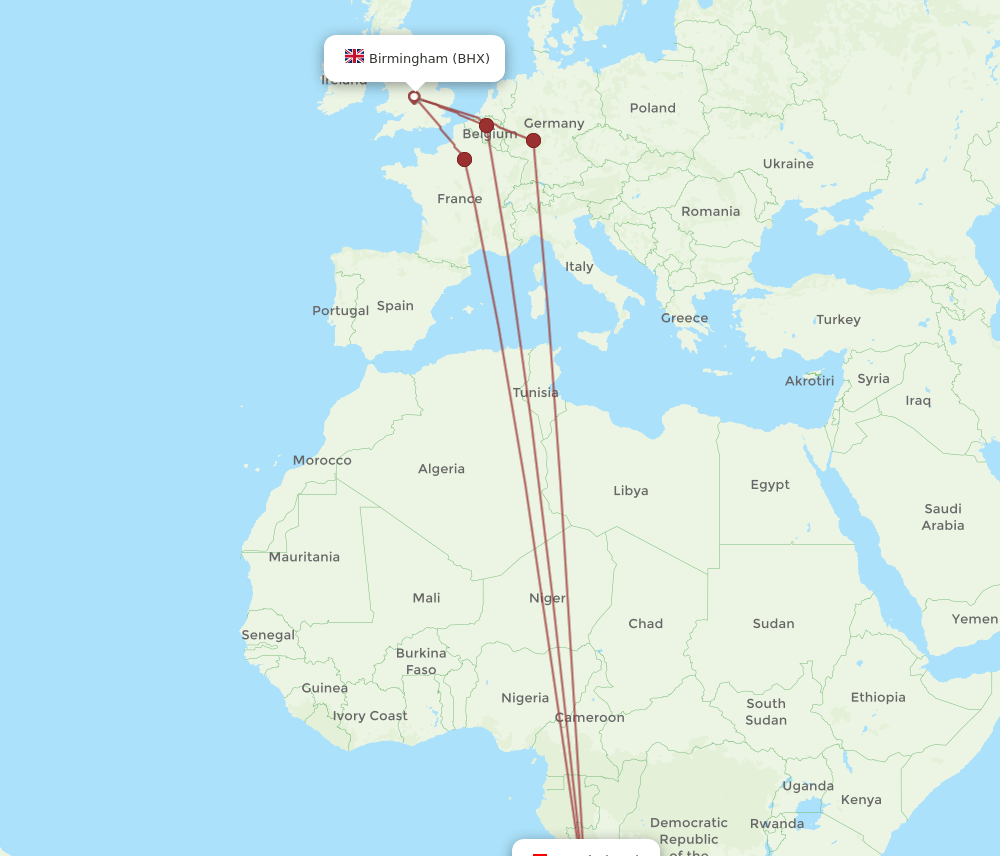 BHX-LAD flight routes
