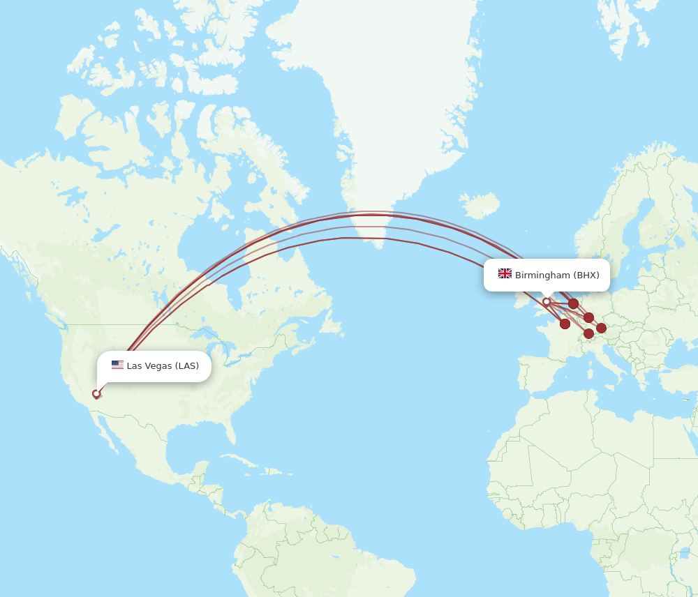 BHX to LAS flights and routes map