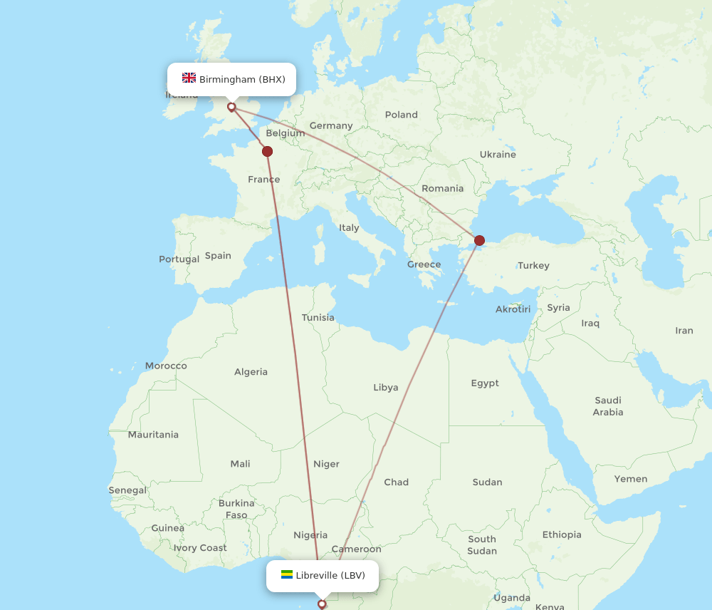 BHX-LBV flight routes