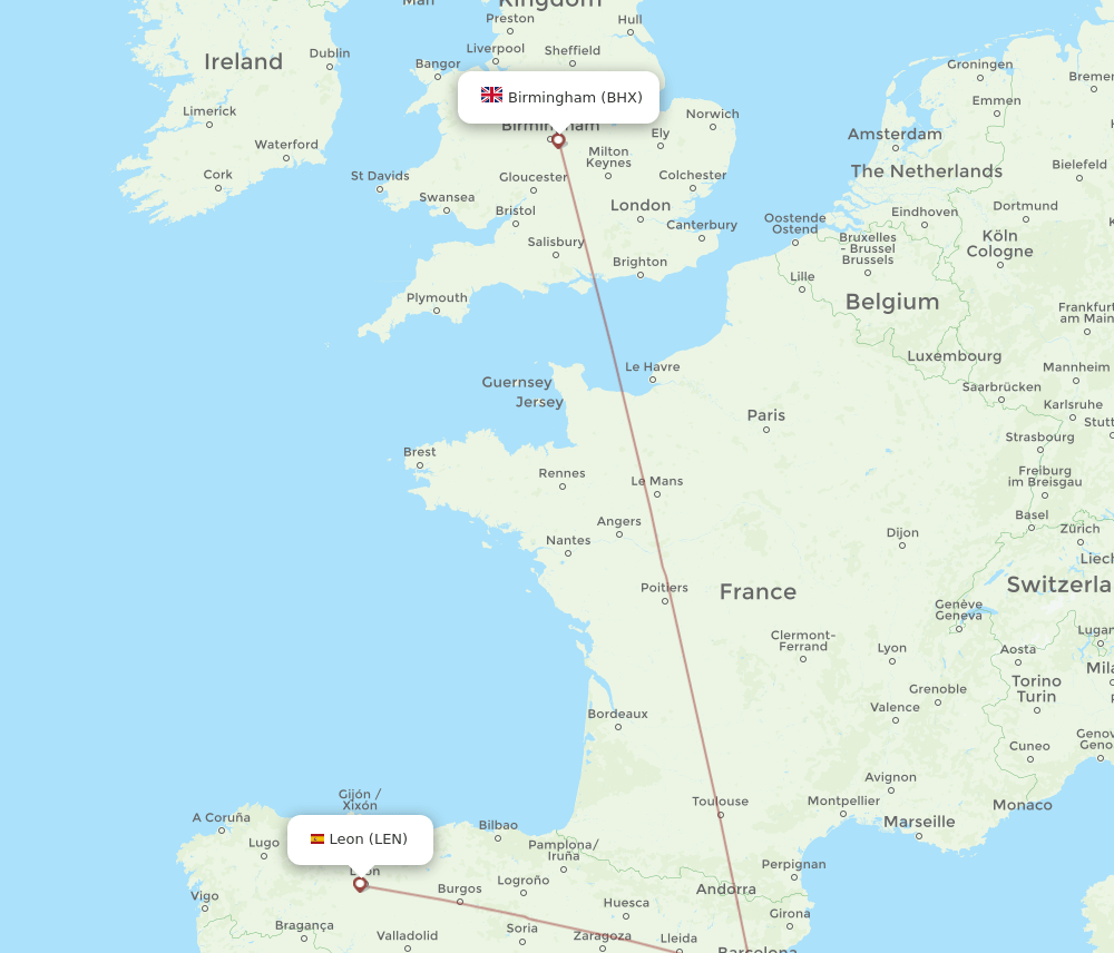 BHX-LEN flight routes