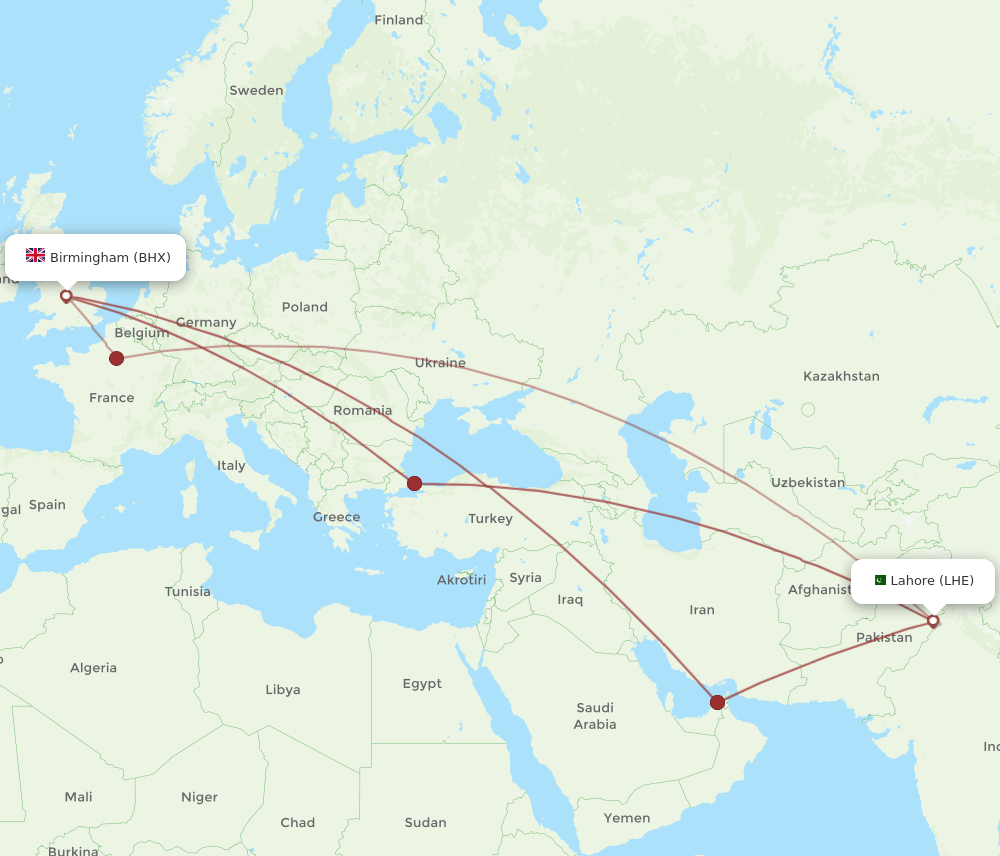 BHX-LHE flight routes
