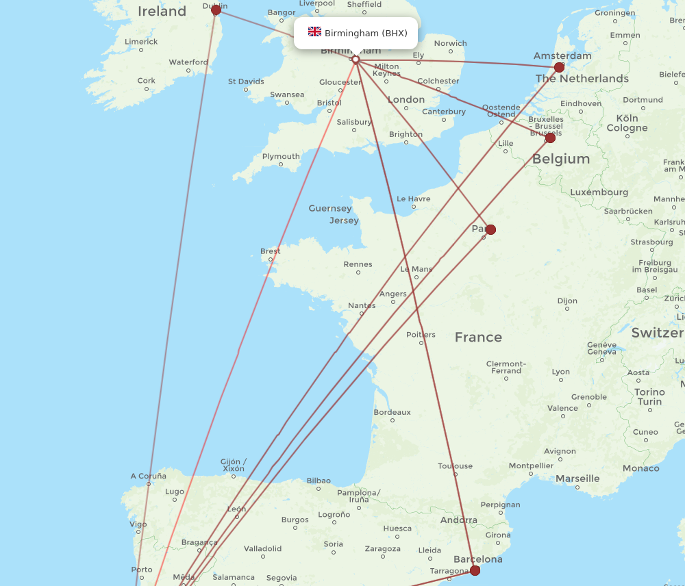BHX to LIS flights and routes map