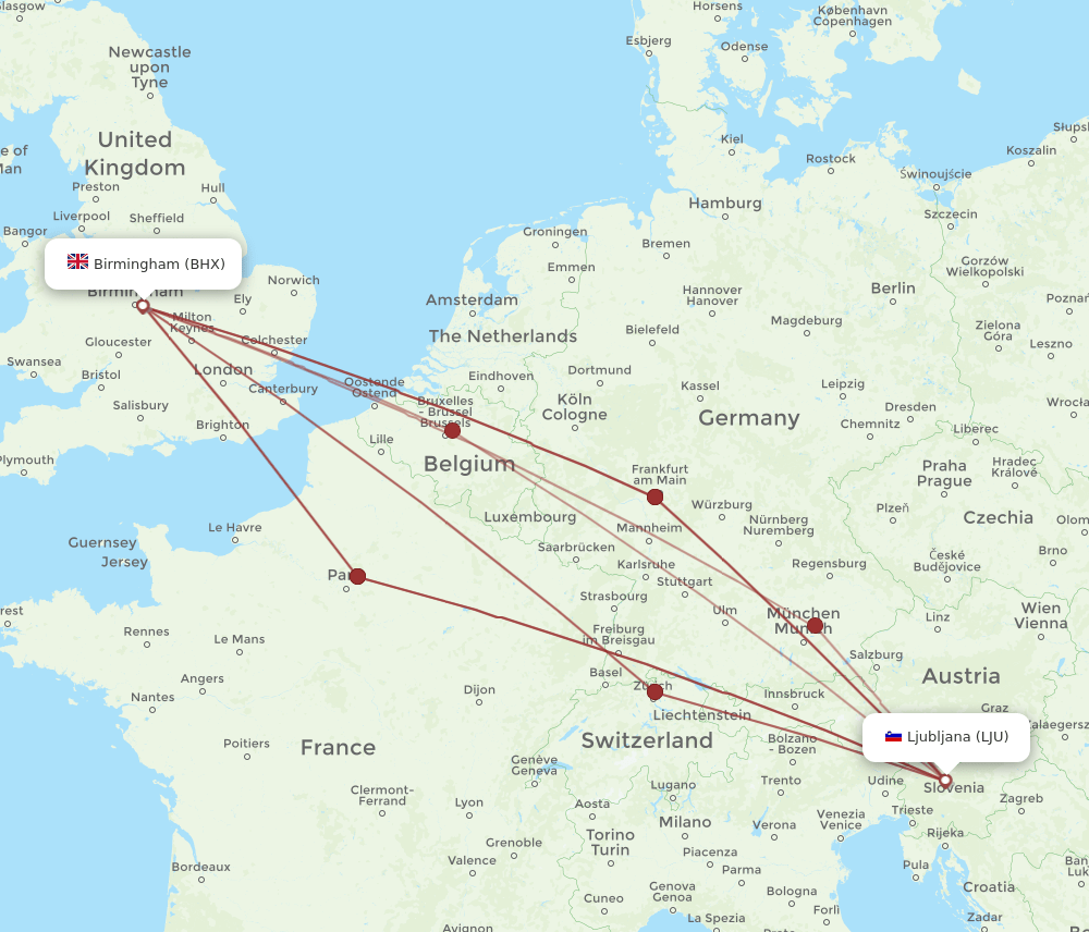 BHX-LJU flight routes