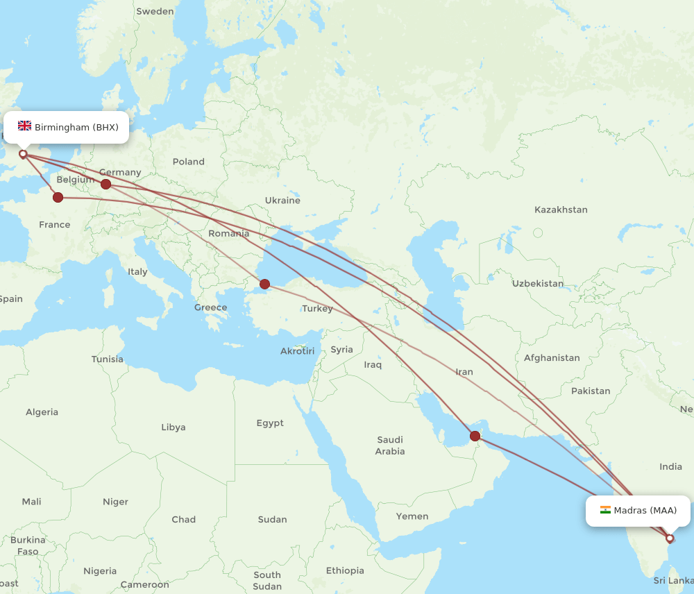 BHX-MAA flight routes