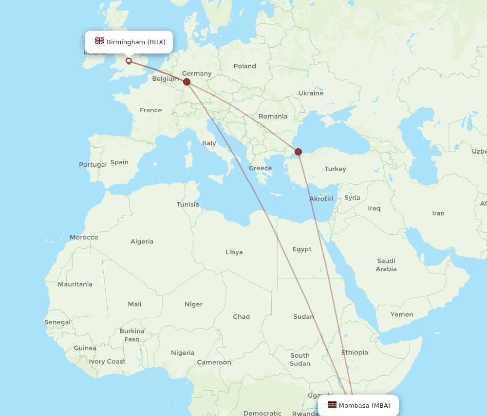 BHX-MBA flight routes