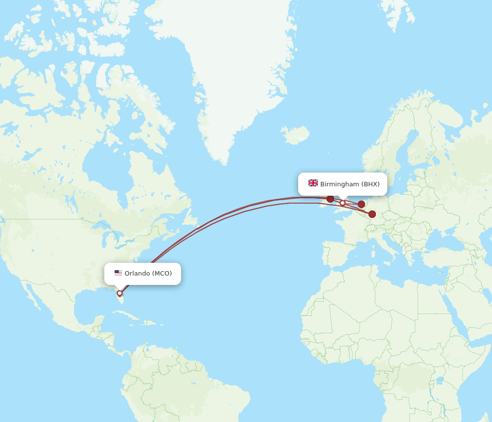BHX-MCO flight routes