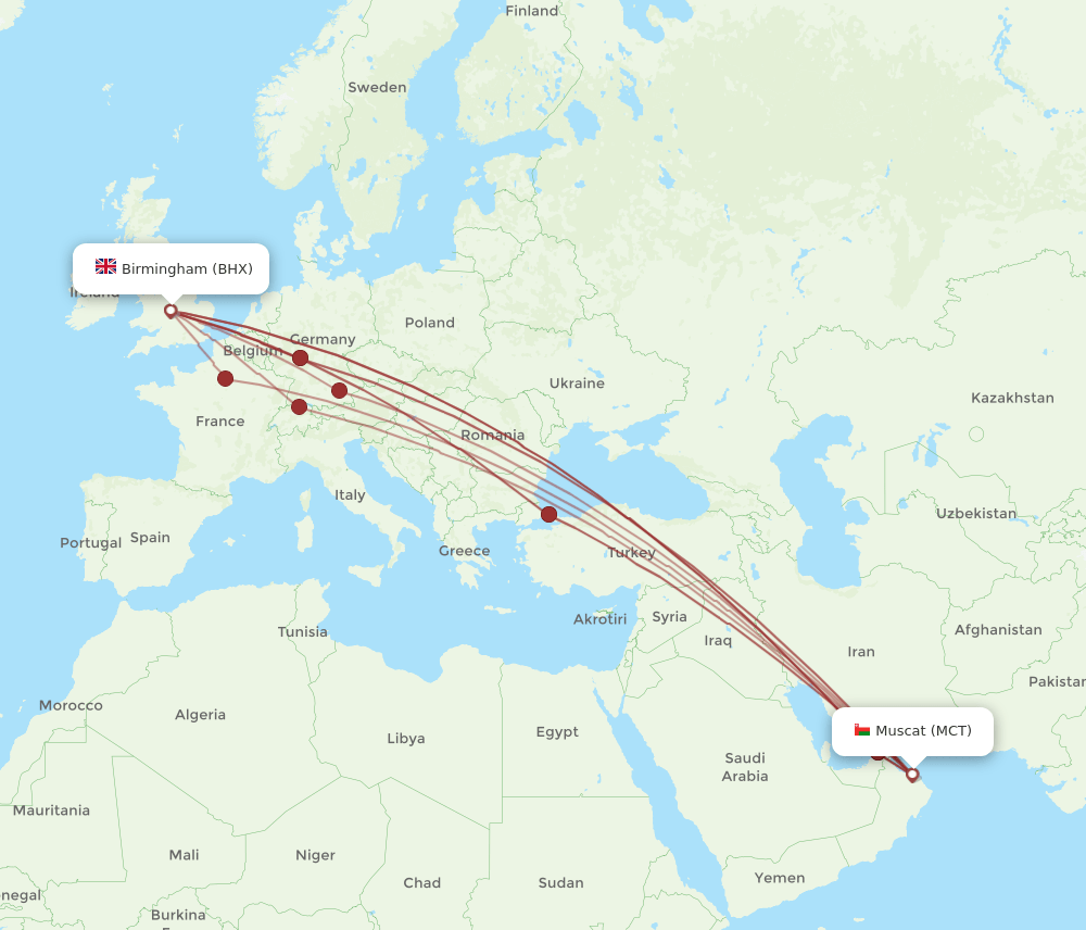 BHX-MCT flight routes