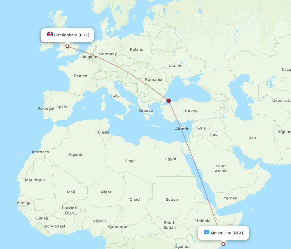 BHX to MGQ flights and routes map
