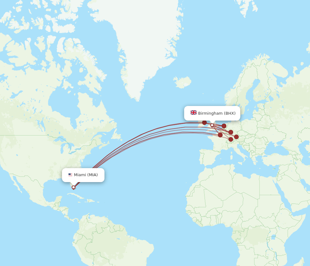 BHX-MIA flight routes
