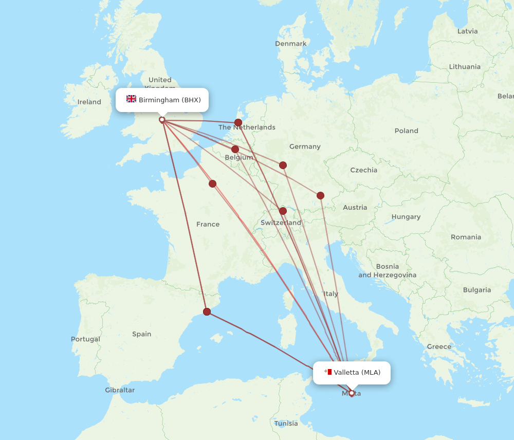 BHX-MLA flight routes
