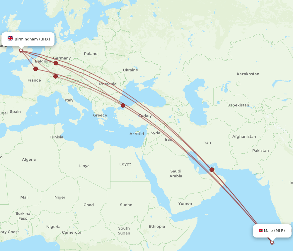 BHX-MLE flight routes