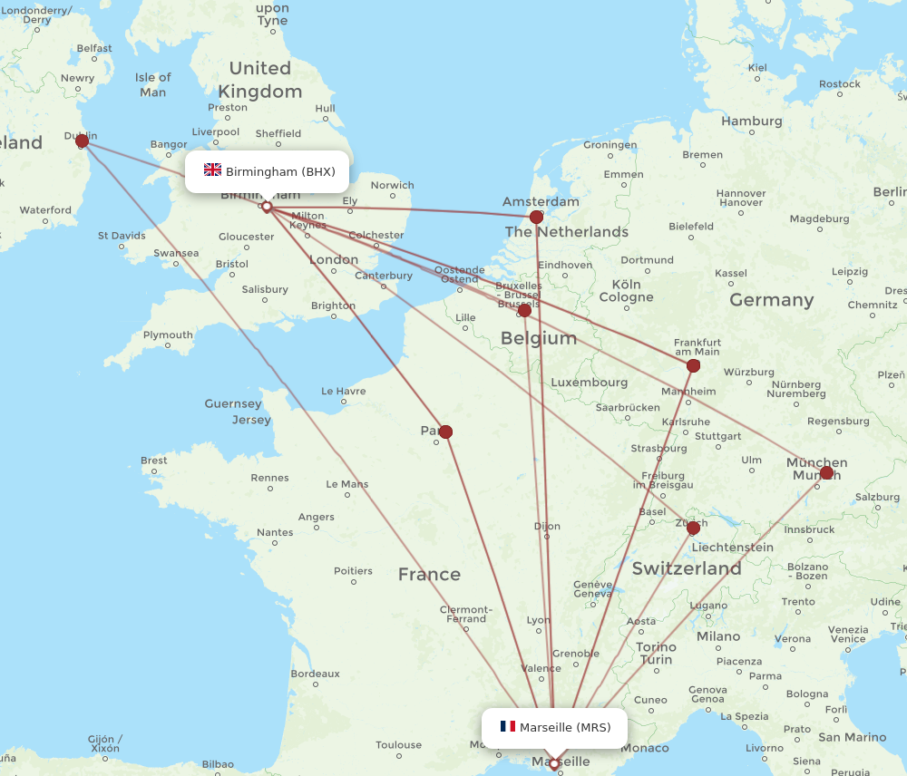 BHX to MRS flights and routes map