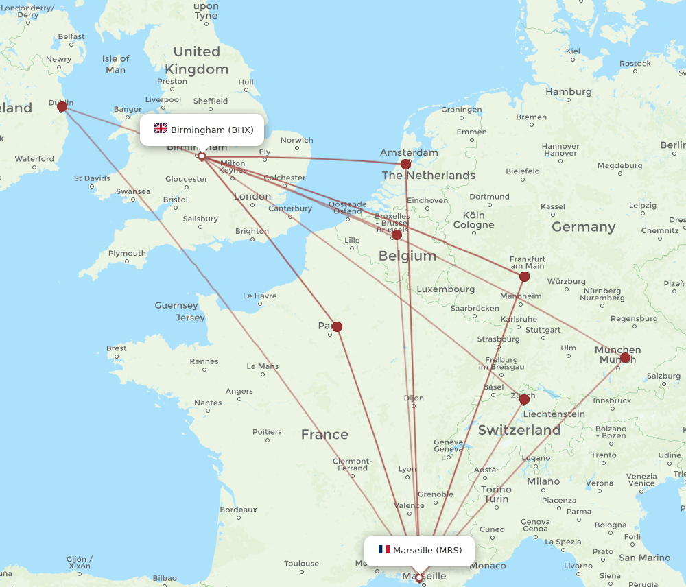 BHX-MRS flight routes