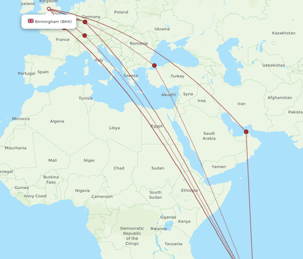 BHX-MRU flight routes