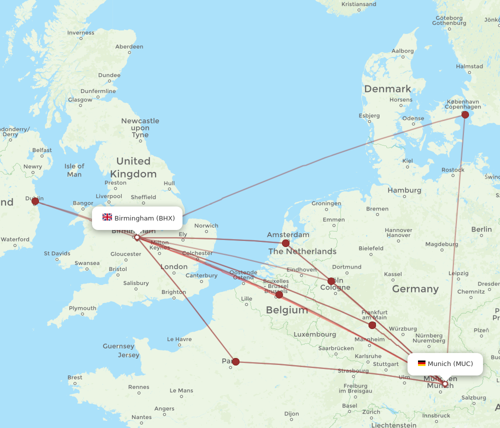 BHX to MUC flights and routes map