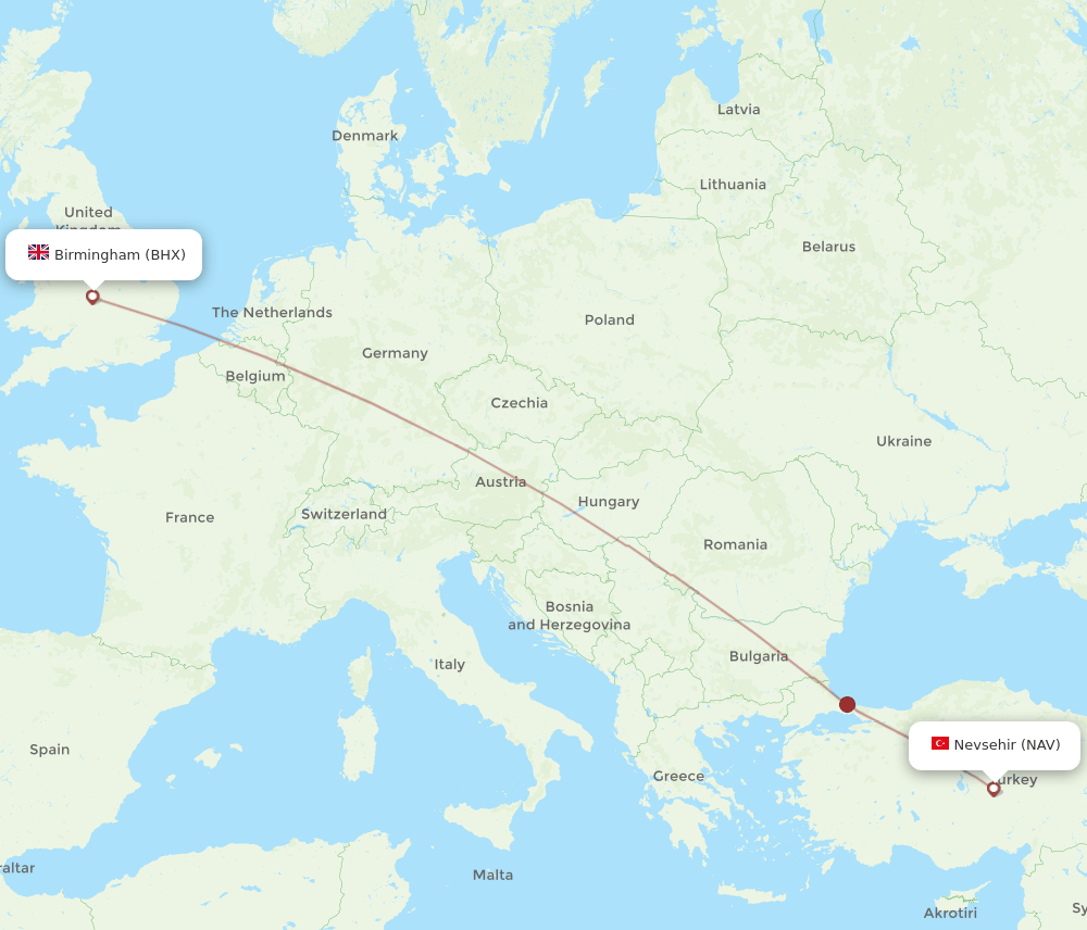 BHX to NAV flights and routes map