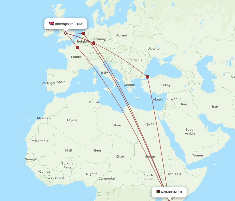 BHX-NBO flight routes