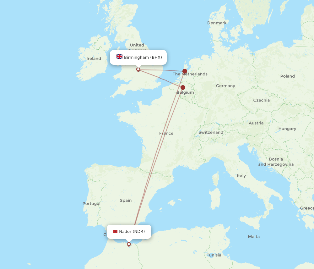 BHX-NDR flight routes