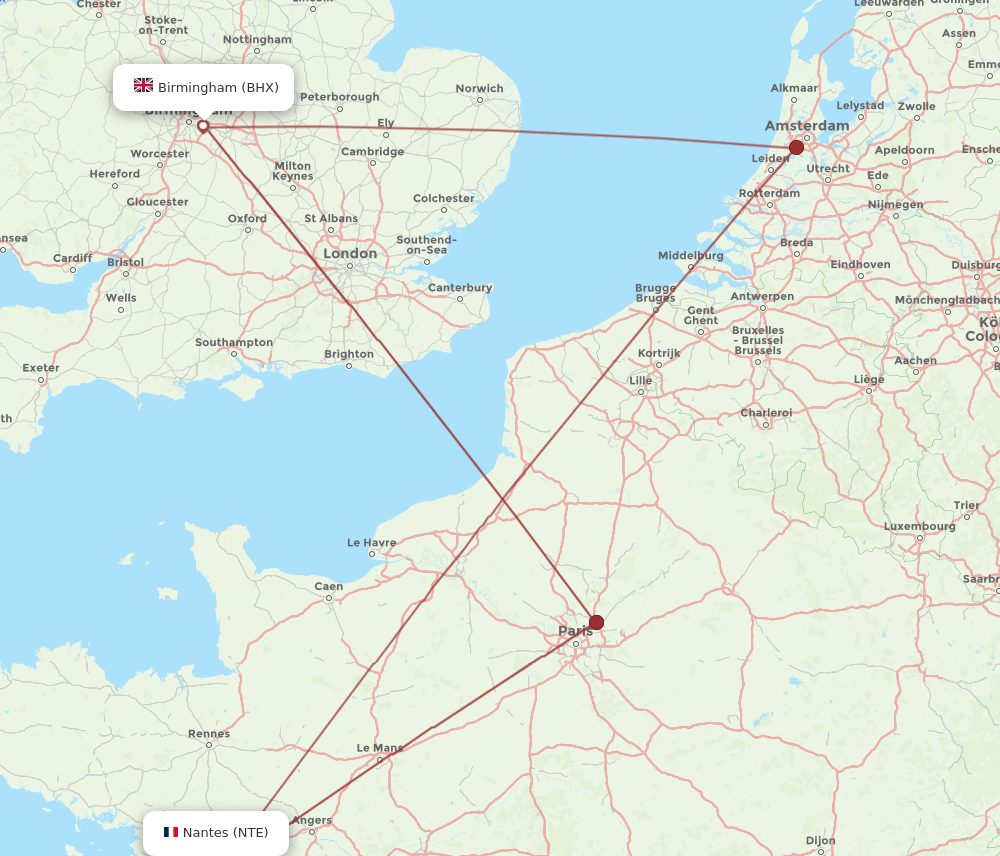 BHX-NTE flight routes