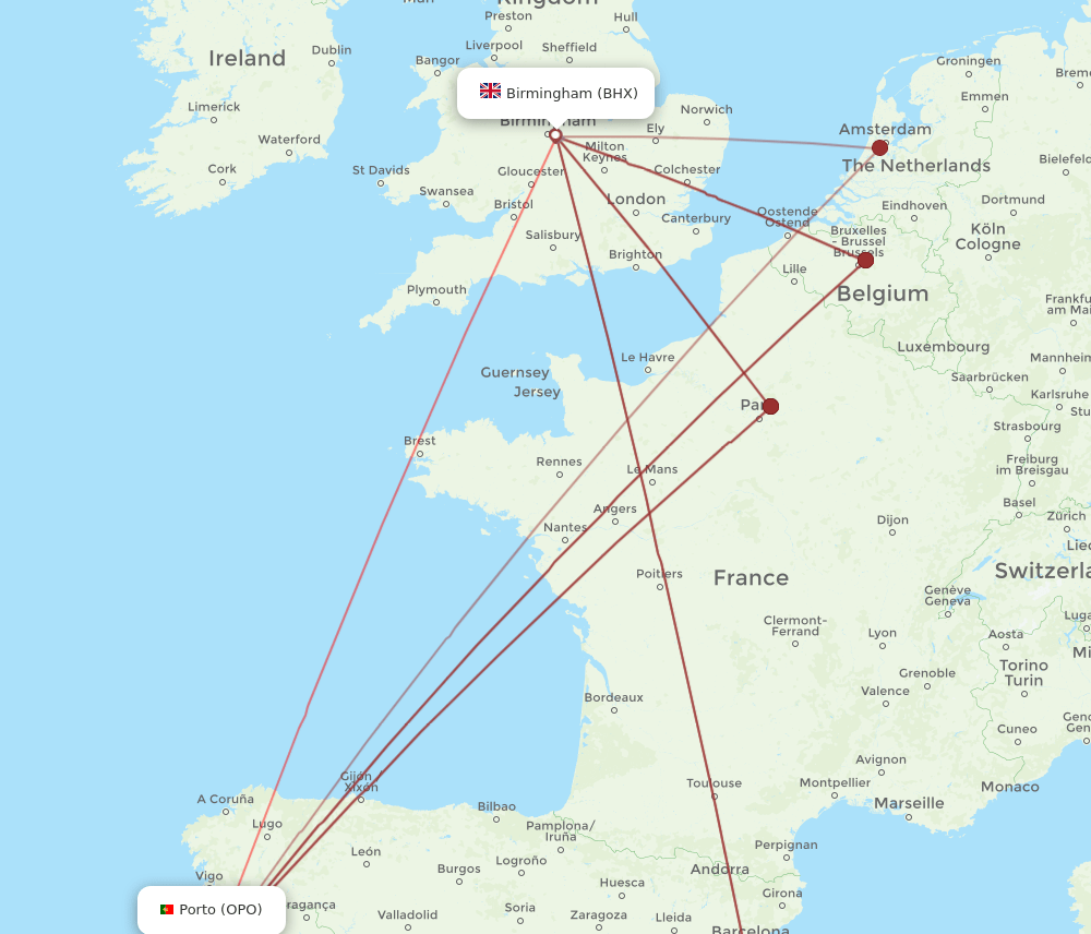 BHX-OPO flight routes