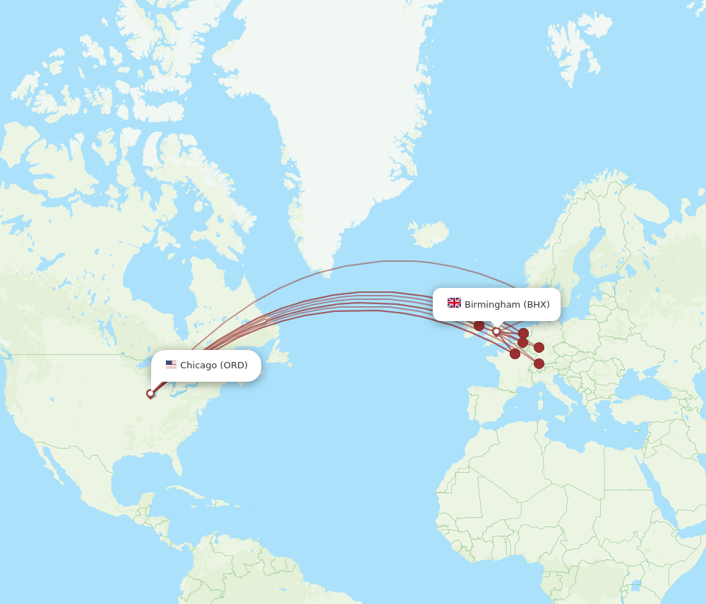 BHX to ORD flights and routes map